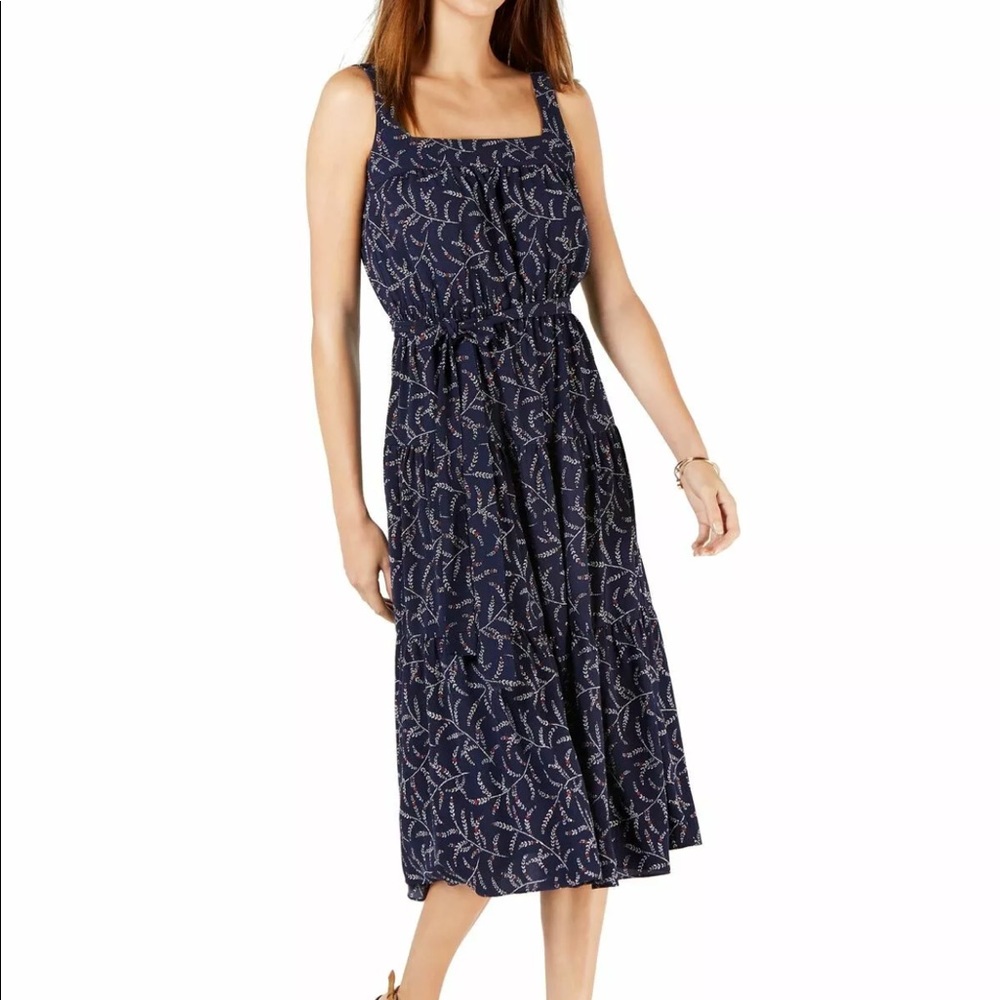 🍭MICHAEL KORS Womens Floral Tiered Midi Dress 💙